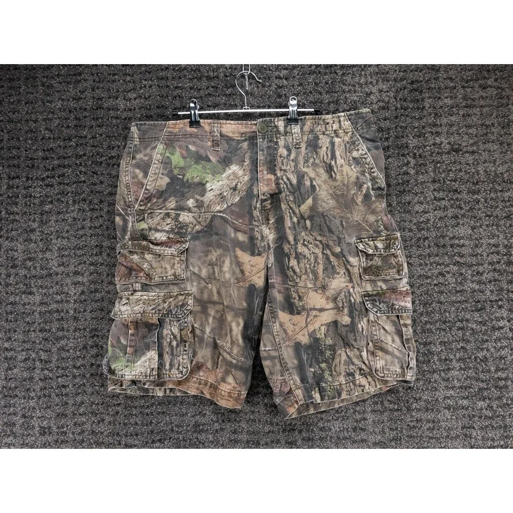 Vintage Faded Glory Cargo Shorts Mens 38 Mossy Oak Camo Hunting Outdoor Y2K